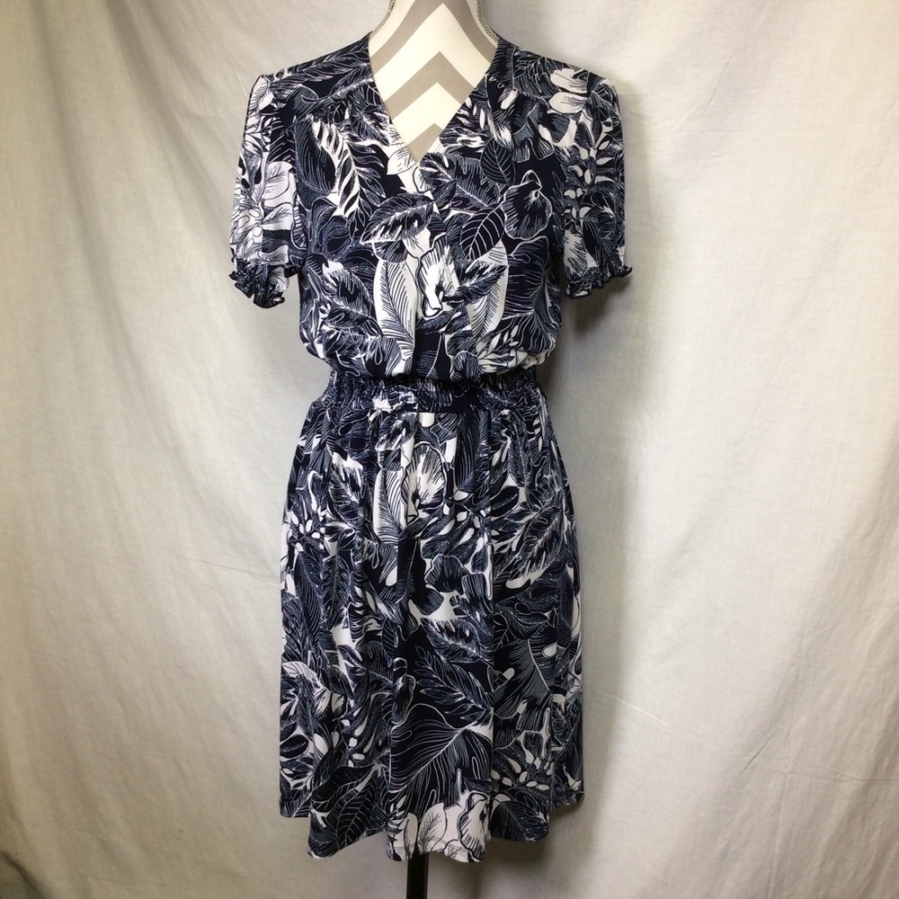 Enfocus Studio Blue White Floral V-Neck Dress Sz10